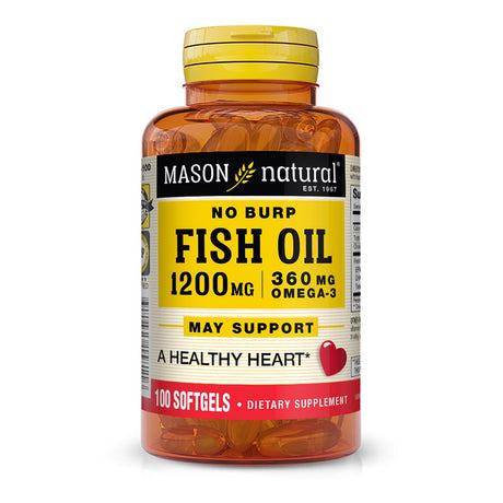 Mason Natural No Burp Fish Oil 1200 Mg Omega-3 360 Mg - Healthy Heart, Supports Circulatory Function, Improved Cardiovascular Health, 100 Softgels