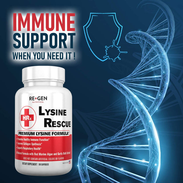 Lysine Rescue, Amino Acid Supplement for Stronger Immune Health & Collagen Synthesis in Women & Men, Promotes Lips & Skin Health, Natural, Pure L-Lysine, 90 Capsules, 45 Day Supply