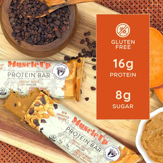 Muscleup Gluten Free and Non-Gmo Sweet Potato Protein Bar (Peanut Butter with Cacao Nibs, 12 Bars)