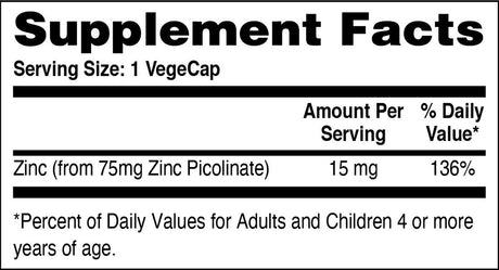 Zinc Picolinate 15Mg (NON-GMO) 100 Vegecaps by Health Thru Nutrition