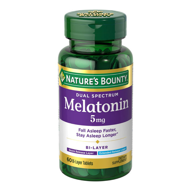 Nature’S Bounty Melatonin 5Mg Quick & Extended Release Tablets, Sleep Aid, 60 Ct