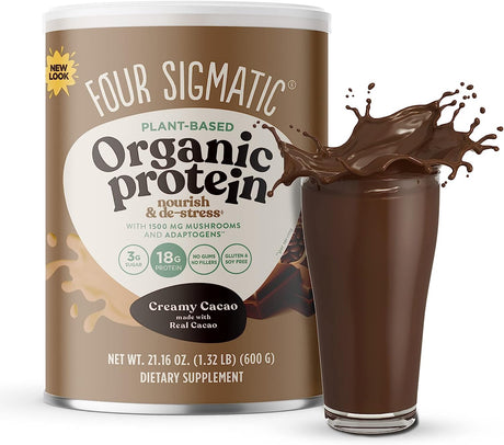 Four Sigmatic Organic Plant-Based Protein Powder Creamy Cacao Protein with Lion’S Mane, Chaga, Cordyceps and More | Clean Vegan Protein Elevated for Brain Function and Immune Support | 21.16 Oz