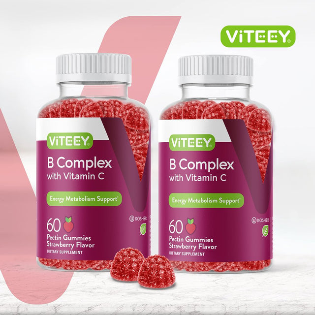 Vitamin B Complex Gummies - Vitamin C - Vitamin B6 - Vitamin B12 - Niacinamide - Folic Acid - Biotin and Calcium - Supports Energy Metabolism and Nerve System Support, Chewable Gummy Chews, Strawberry