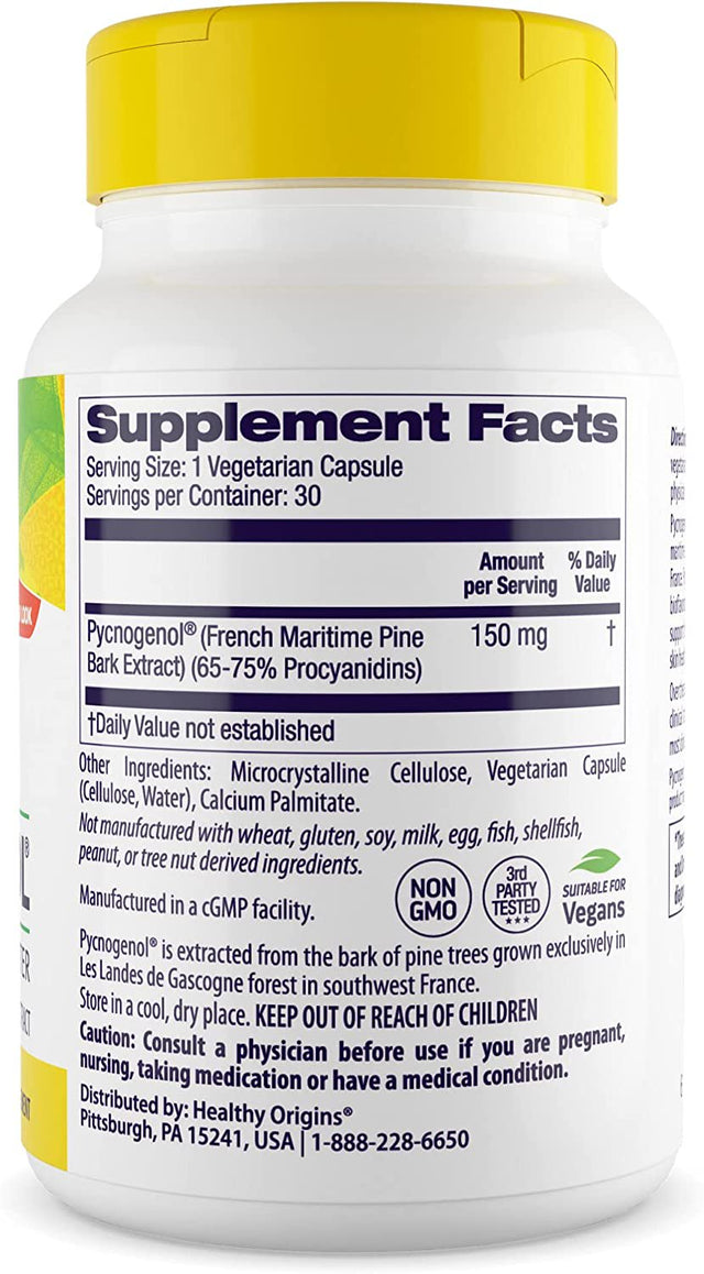 Healthy Origins Pycnogenol 150 Mg (Nature'S Super Antioxidant, Non-Gmo, Gluten Free, Cardiovascular Support), 30 Veggie Caps