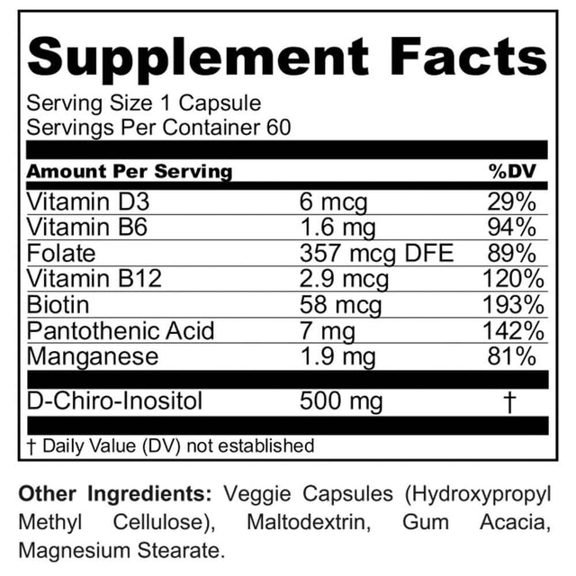 SOP NIAM - 60 Day Supply- |PCOS Supplement | D-Chiro Inositol + Multivitamin Capsules - Hormonal and Metabolic Balance in a Woman'S Reproductive Cycle - 60 Veggie Capsules