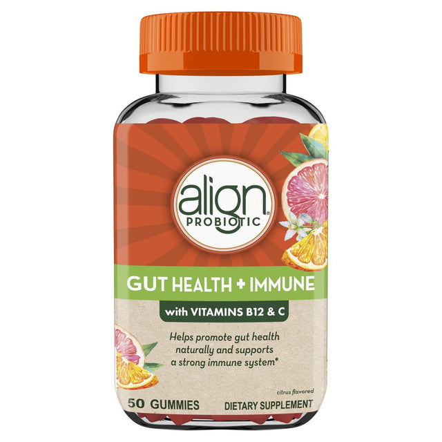 Align Probiotic Supplement, Gut Health + Immune Support Gummies, Vitamin C, Citrus, Unisex 50 Ct