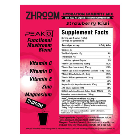 ZHROOM Hydration Immunity Mix Strawberry Kiwi- |Antioxidant&Electrolyte Supplement Drink Mix Powder with 1000Mg Organic Functional Mushroom Blend|Refreshing&Thirst Quenching Immune Support(Pack of 16)