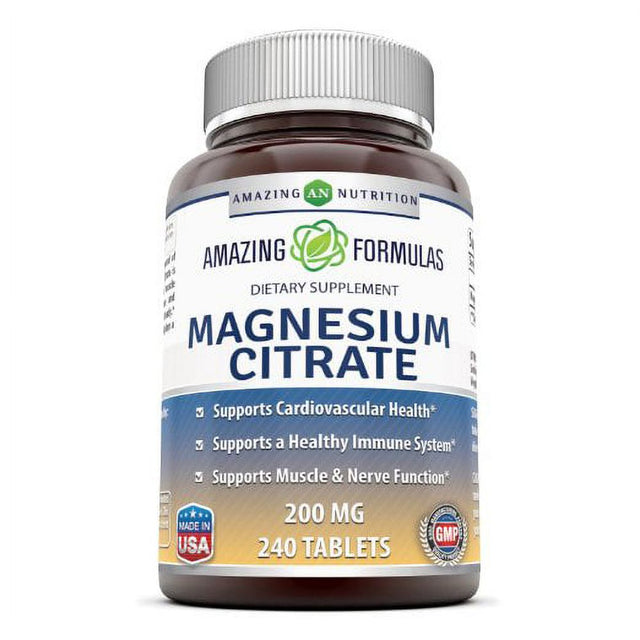 Amazing Formulas Magnesium Citrate Dietary Supplement - 200 Mg, 240 Tablets- Supports Cardiovascular Health, Immune System, Muscle & Nerve Functions*