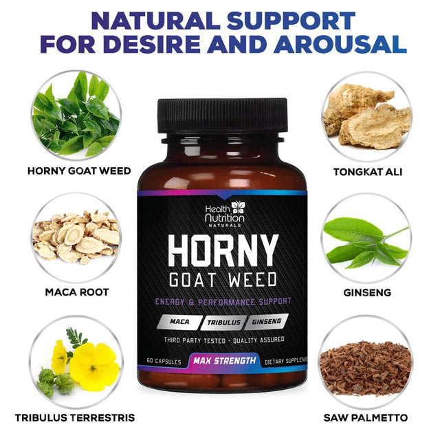 Extra Strength Horny Goat Extract for Men & Women - 1590Mg 3X Strength, Performance, Energy, Stamina with Maca, Saw Palmetto, Ginseng, L-Arginine & Tongkat Hornygoatweed Supplement - 60 Capsules