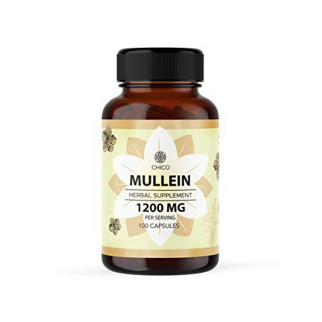 CHICO Mullein Leaf Capsules - Organic Verbascum Thapsus Dietary Supplement - Promotes Respiratory Function, Digestive Wellness & Immunity - Natural, Non-Gmo Herbal Sleep Aid - 1200 Mg, 100 Capsules