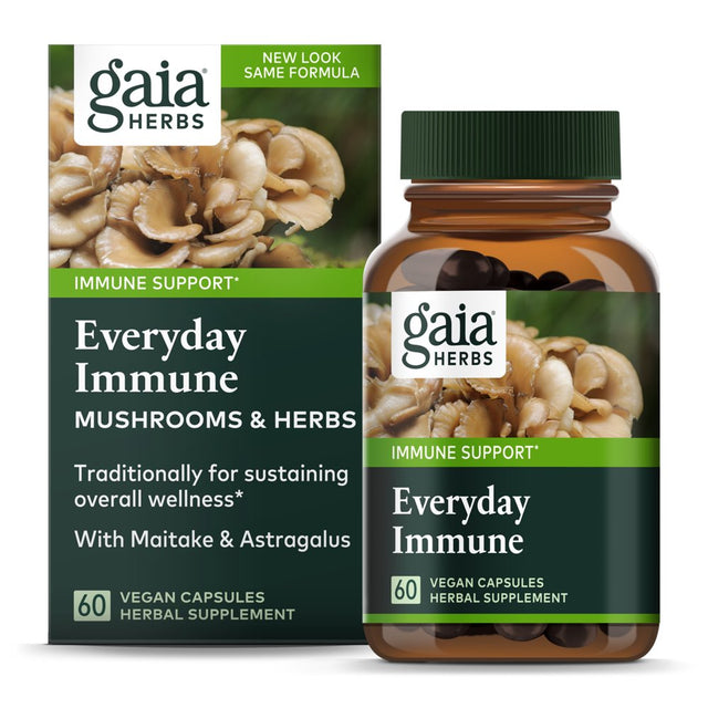 Gaia Herbs Everyday Immune Mushrooms & Herbs - 60 Vegan Capsules (30-Day Supply)