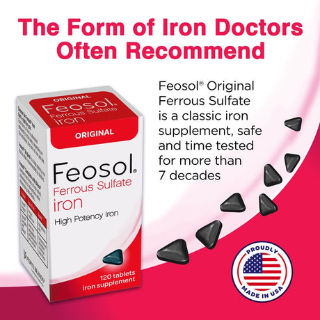 Feosol Original with Ferrous Sulfate Iron Supplement Tablets, 120 Ct