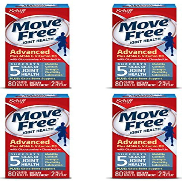 Move Free Advanced Glucosamine Chondroitin MSM Vitamin D3 and Hyaluronic Acid Joint Supplement 80 Count Pack of 4