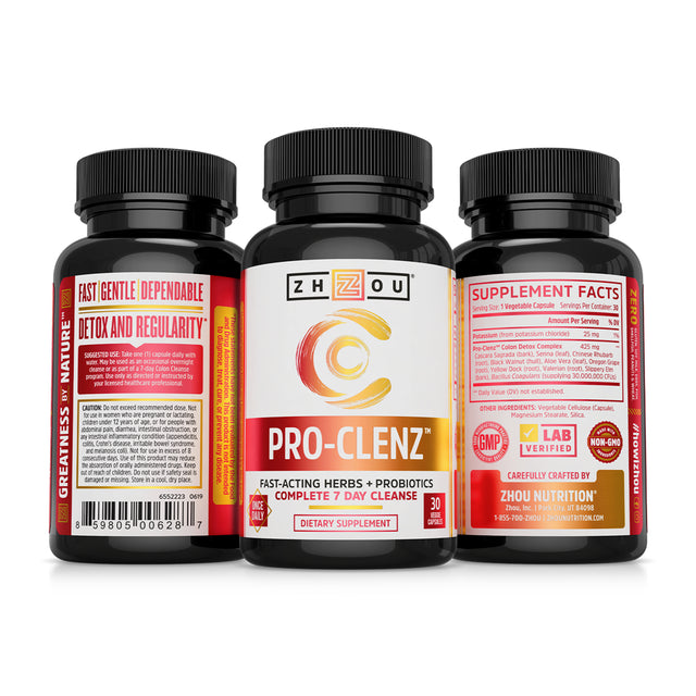 Zhou Pro-Clenz | 7 Day Colon Cleanse Detox with Probiotics | Healthy Weight, Regularity & Digestion Formula | 30 Capsules