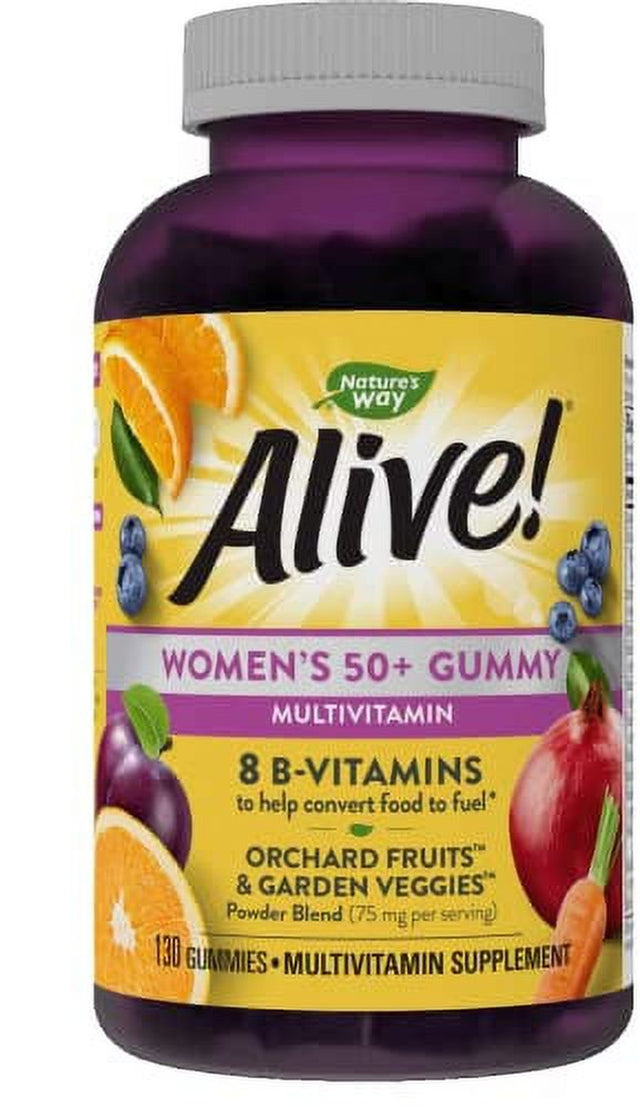 Nature'S Way Alive! Womenâ€™S 50+ Gummy Multivitamins, Supports Multiple Body Systems, Supports Cellular Energy, B-Vitamins, Gluten-Free, Vegetarian, Mixed Berry Flavored, 130 Gummies