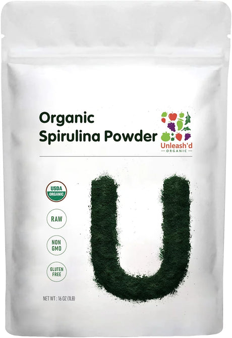 Organic Spirulina Powder 16 Ounce (Packaging May Vary) Superfood, Spirulina Powder Organic for Smoothies, 100% Pure and Vegan, All-Natural, Non-Irradiated and Non-Gmo