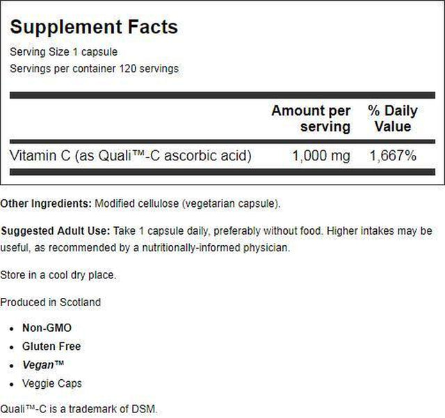 Doctor'S Best Vitamin C with Quali-C 1000 Mg, Non-Gmo, Vegan, Gluten Free, Soy Free, Sourced from Scotland, 120 Veggie Caps