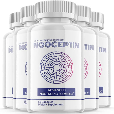 (5 Pack) Nooceptin - Nootropic Memory Booster Dietary Supplement for Focus, Memory, Clarity, & Energy - Advanced Cognitive Formula for Maximum Strength - 300 Capsules