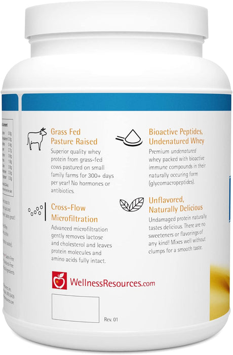 Wellness Resources Daily Protein Unflavored - Grass Fed, Pasture Raised Bioactive Whey Protein Isolate - Soy-Free, Gluten-Free - (2 Lbs)