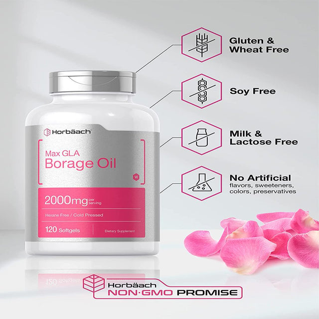 Borage Oil Capsules 2000 Mg | 120 Softgels | 380Mg of GLA | by Horbaach