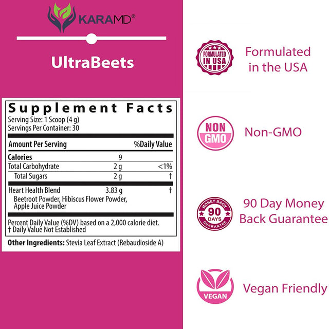 Karamd Ultrabeets | Doctor Formulated Beets Superfood Powder | Natural, Non-Gmo, Vegan Nitric Oxide Booster Supplement | Supports Heart Health, Circulation and Energy, 3 Packs