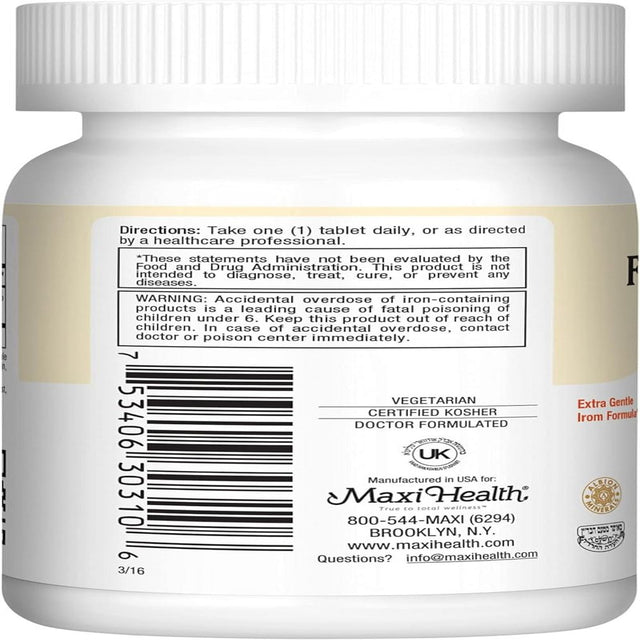 Maxi Iron Supplement - Gentle Iron Supplements for Men & Women - Ferrous Fumarate - Ferrochel 25 MG for Anemia & Red Blood Cell Production - Chelated Iron Pills - 100 Kosher Tablets by Maxi Health