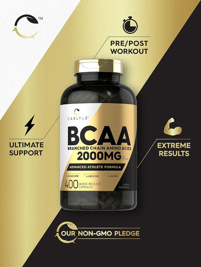 Carlyle BCAA Amino Acids Capsules | 2000Mg | 400 BCAA Capsules | Non-Gmo, Gluten Free Branch Chain Amino Acids Supplements