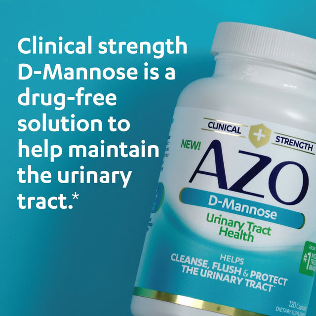 AZO D-Mannose Urinary Tract Health, Clinical Strength, #1 Pharmacist Recommended Brand, Non-Gmo, 120 Count