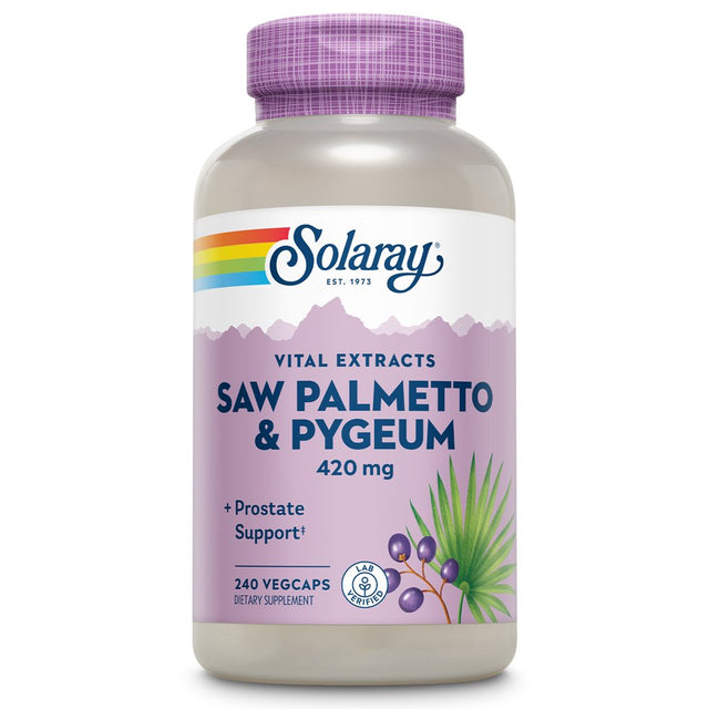 Solaray Pygeum and Saw Palmetto Berry Extracts | Mens Health & Prostate Function Support | Zinc, B-6, Pumpkin Seed & Amino Acids | 240 Vegcaps