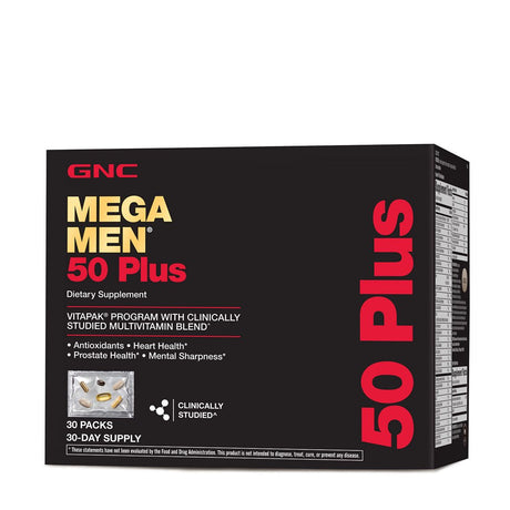 GNC Mega Men 50 plus Vitapak | Antioxidants, Heart Health, Prostate Health, and Mental Sharpness | 30 Count