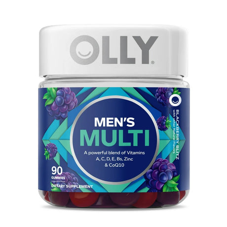 OLLY Mens Multivitamin Gummy, Health & Immune System Support, B Vitamins, Zinc, Blackberry Flavor, 90 Ct