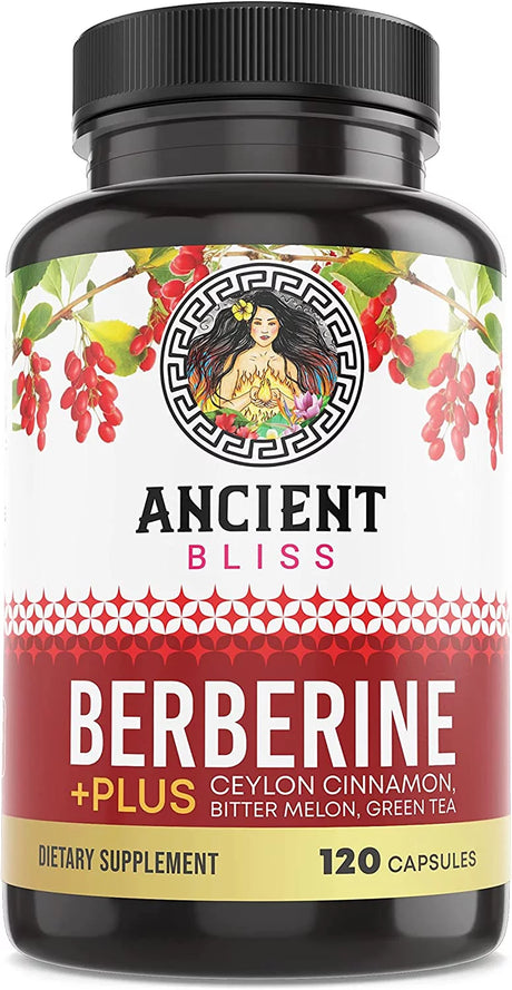 Ancient Bliss Berberine HCL 1200Mg with Ceylon Cinnamon, Bitter Melon, Green Tea Extract - 120 Capsules - Supports Immune System & Metabolism