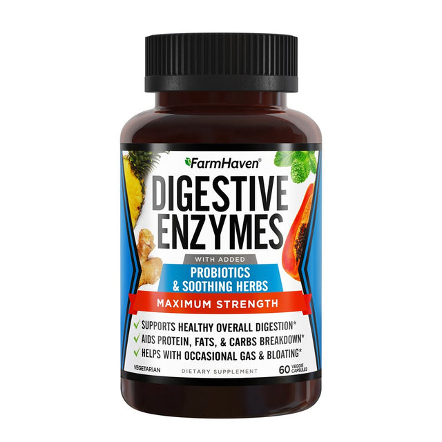 Digestive Enzymes with 18 Probiotics & Herbs | Papaya, Bromelain, Protease & More for Lactose Absorption & Better Digestion | Helps Bloating, Gas, Constipation | Vegetarian, 60 Capsules