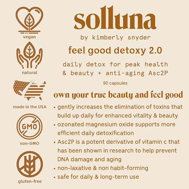 Solluna by Kimberly Snyder Feel Good Detoxy — Natural Colon Cleanse & Digestion Detox Capsules — Ozonated Elemental Magnesium Oxide & Asc2P for Bloating and Effective & Gentle Digestive Detoxification