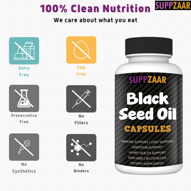 SUPPZAAR Vegan Black Seed Oil Capsules 1000Mg. Cold-Pressed Nigella Sativa Black Cumin Seed Oil