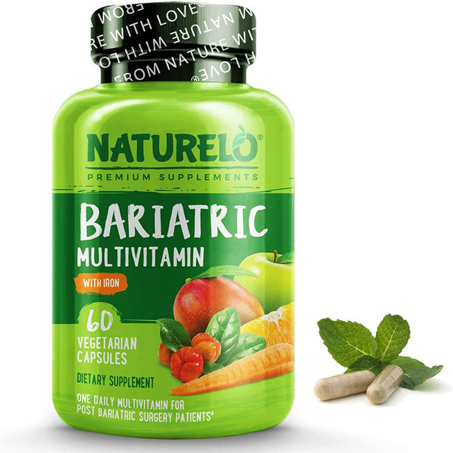 NATURELO Bariatric Multivitamin - One Daily with Iron - Supplement for Post Gastric Bypass Surgery Patients - Natural Whole Food Nutrition - 60 Veggie Capsules