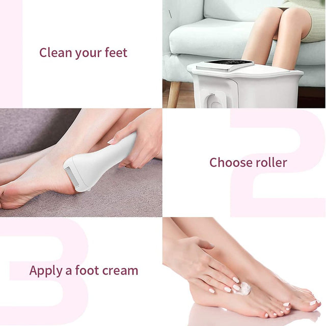 Electric Callus Remover - Rechargeable Foot File Callus Shaver Hard Skin Remover Pedicure Tools with 3 Roller Heads, for Cracked Heels Calluses and Dead Skin, 2 Speed, Battery Display (Pink)