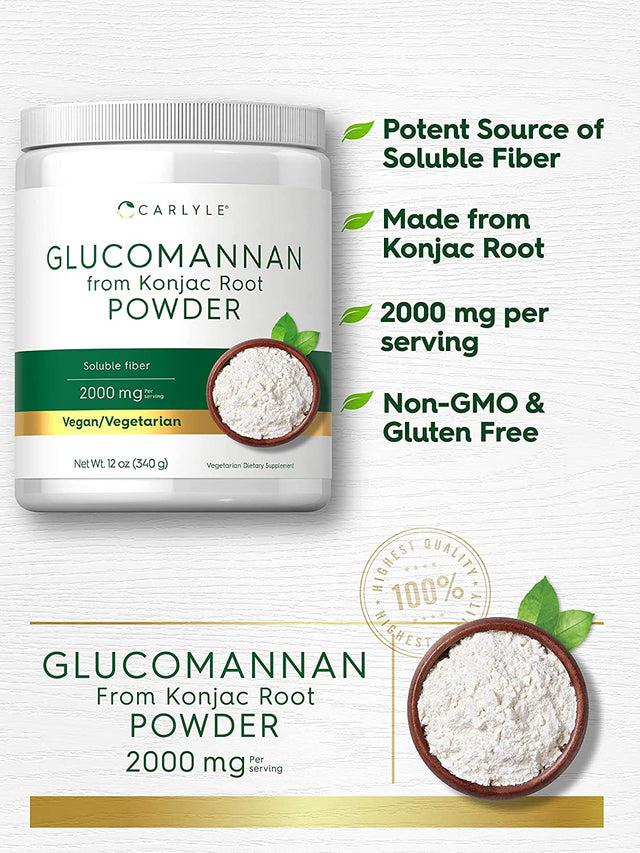 Carlyle Glucomannan Powder 12 Oz | Konjac Powder Supplement | Vegan & Vegetarian | Non-Gmo, Gluten Free