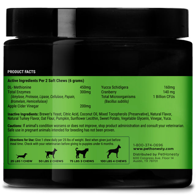 Pet Honesty Dog, Grass Green Supplement W Enzymes Probiotics Yucca Schidigera and Cranberry, Dog Urine Neutralizer for Lawn, Smoked Turkey Flavor, 90 Count Soft Chews