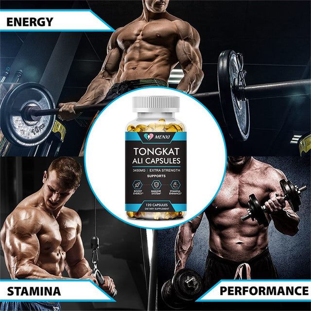 Menxi Ultra Tongkat Ali Extract Capsules 3450Mg Maximum Strength - Increase Energy Build Muscle - 120 Capsules (60 Days Supply)