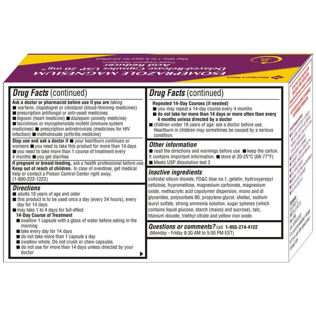 MM Release Heartburn Relief Capsules Esomeprazole Magnesium Acid Reducer (20Mg, 42 Ct.)