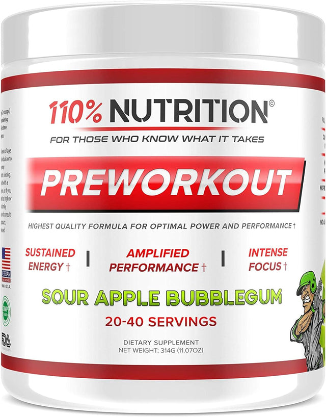 110% Nutrition Preworkout (Sour Apple Bubblegum, 20-40 Servings)