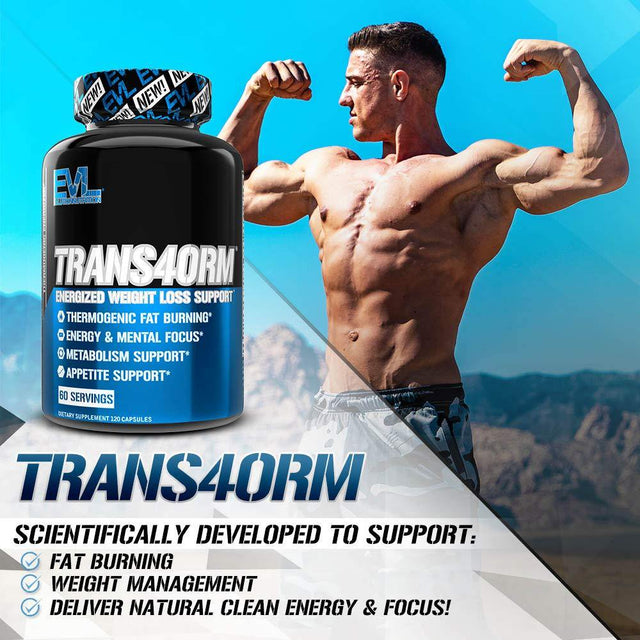 Evlution Nutrition Trans4Orm - Complete Thermogenic Fat Burner for Weight Loss, Clean Energy and Focus with No Crash, Boost Metabolism, Suppress Appetite, Diet Pills, 60 Servings