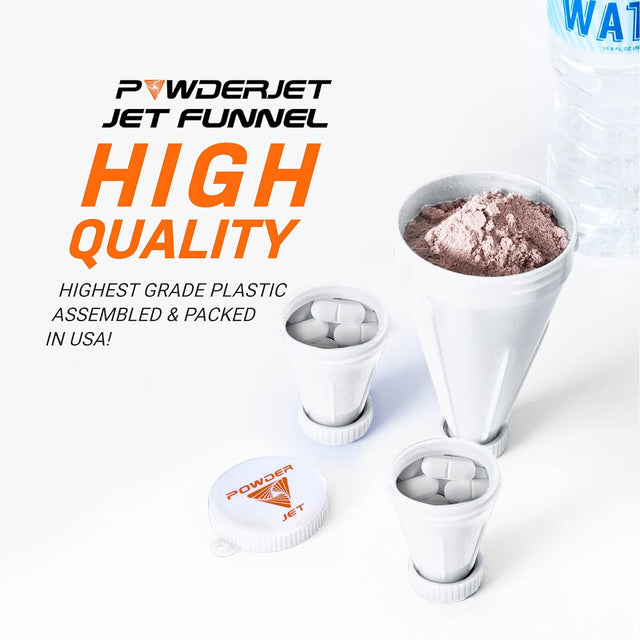 3-In-1 Protein Funnel Powder Device, Protein Powder Containers to Go, and Powder Mixer, Tight-Lock Containers for Protein Powder and Pre Workout Powder, Pack of 3, 150Cc and 25Cc, White - Powderjet