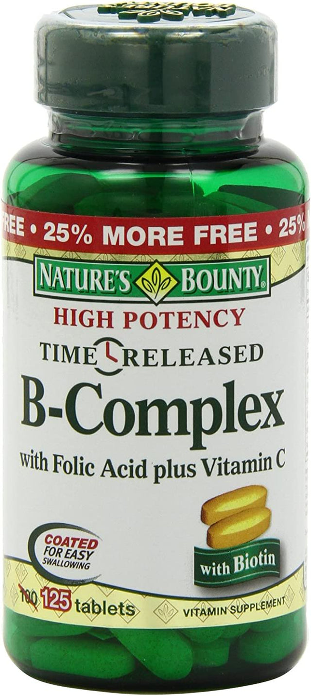 Vitamin B-Complex by Nature'S Bounty, Time Released Vitamin Supplement W/ Folic Acid plus Vitamin C, Supports Energy Metabolism and Nervous System Health, 125 Tablets (Pack of 3)