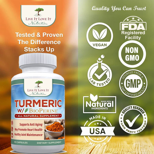 Live It Love It Turmeric Capsules W/Bioperine, for Promotes Joint Health & Overall Wellbeing (2 Pack)