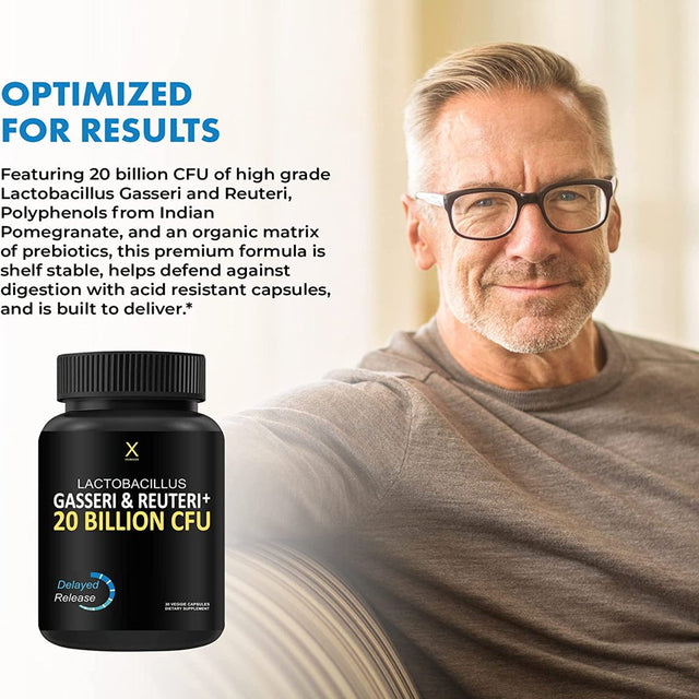 Humanx Lactobacillus Gasseri & Reuteri+ 20 Billion CFU plus Organic Prebiotics and Punicaligans - Probiotic Supplement - USA Third Party Tested - Non-Gmo - Performance Driven Delayed Release Capsules