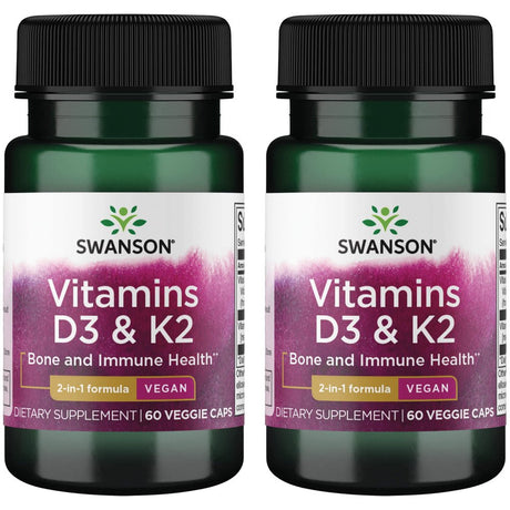 Swanson Vitamins D3 & K2 - 2,000 Iu & 75 Mcg 60 Veg Caps 2 Pack