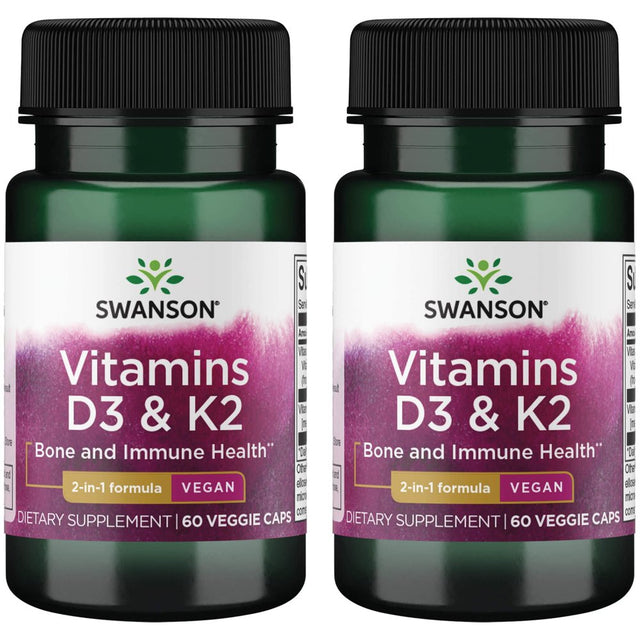 Swanson Vitamins D3 & K2 - 2,000 Iu & 75 Mcg 60 Veg Caps 2 Pack