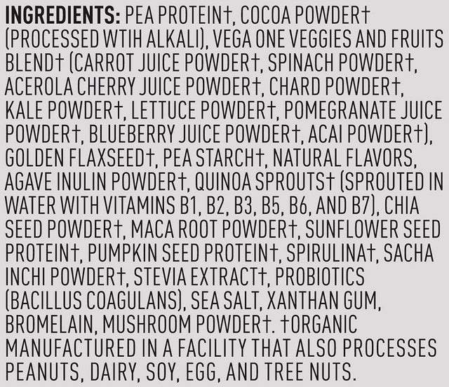 Vega One Organic Plant Protein Powder Chocolate 13.2 Ounce - Plant Based Vegan Protein Powder, Non Dairy, Gluten Free, Non GMO